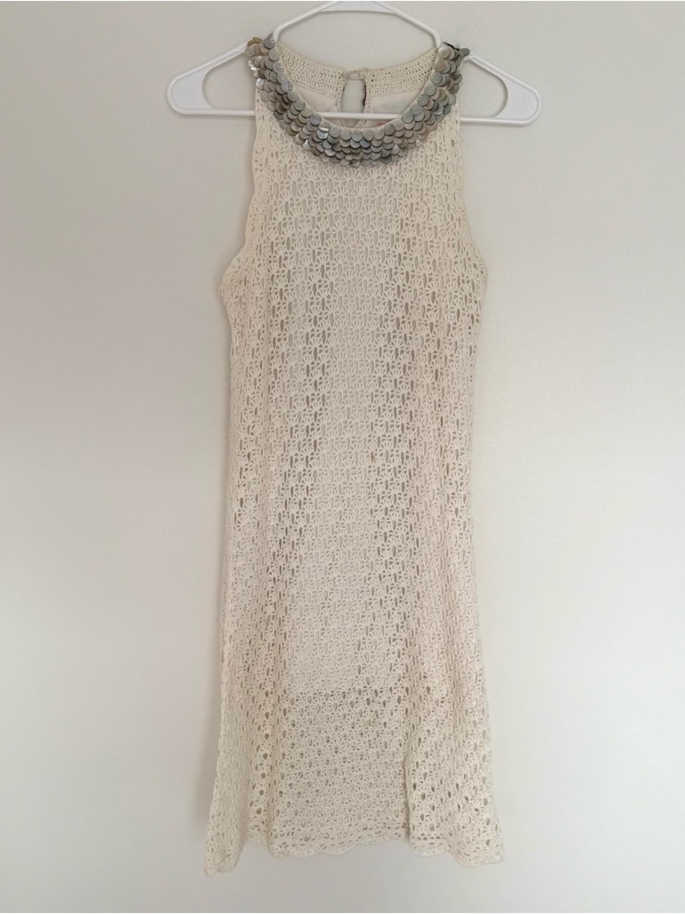 Lilly Pulitzer Cream Crochet Midi Dress with Shell Beaded Collar